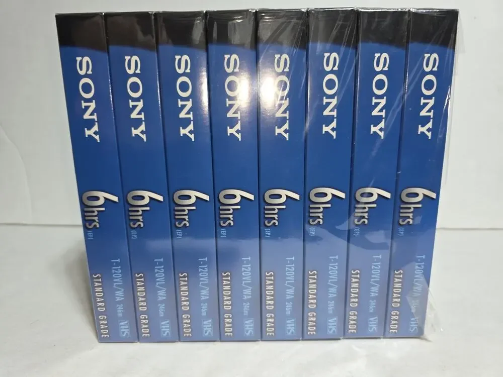 Sony VHS T-120 VL Standard Grade VHS Blank Tapes 8 Pack Factory Sealed 6 Hrs